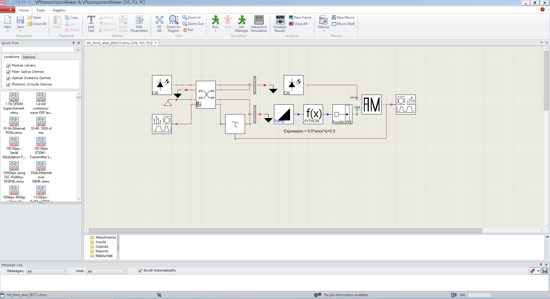 6 SIMULACE Simulace je provedena v programu VPIphotonics, což je profesionální simulační software podporující aktivní či pasivní integrované fotonické obvody, aplikace optických vláken, optické