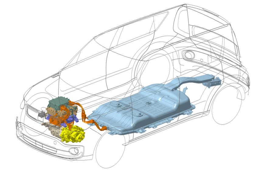 Hlavní elektronické systémy modelu Soul EV 8 Pohonná elektronika Vysokonapěťová rozvodná skříňka OBC EPCU Elektromotor / Redukční převodovka Vysokonapěťový akumulátor Vysokonapěťová rozvodná skříňka