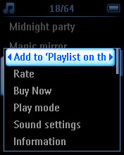 5.3.1 Přidávání skladeb do hrací seznam na cestu Do Playlist on the go (Hrací seznam na cestu) můžete přidávat oblíbené skladby, alba, interprety a žánry během přehrávání hudby 2 1 Stiskněte tlačítko