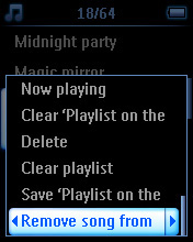 5.3.5 Odebírání skladeb z Hrací seznam na cestu Můžete odebírat konkrétní skladby z Playlist on the go (Hrací seznam na cestu).