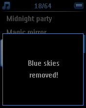 2 Stiskněte tlačítko MENU a zvolte příkaz Remove song from list (Odebrat píseň ze seznamu). > Zobrazí se zpráva Remove [song name] from playlist?