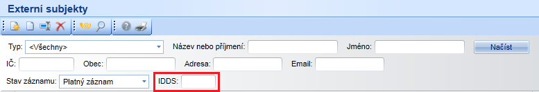 připojovat při el.podpisu i časové razítko). 11. Vyhledávání externích subjektů podle IDDS V okně Externích subjektů, v oblasti filtru vyhledávání, přibylo filtrovací pole IDDS.