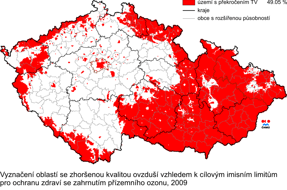 Stav ovzduší Vyznačení oblastí, kde došlo v r.