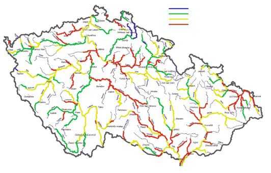 Jakost vod 1991 1992 I. a II. neznečištěná a mírně znečištěná voda III.