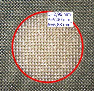 Obr. 5.7: Měření geometrické plochy síta Tabulka 2: Plocha realizovaných elektrod Elektrody S navrhnutá [mm 2 ] S síta [mm 2 ] S skutečná [mm 2 ] 1. 1.13 1.07 1.10 2. 1.54 1.50 1.45 3. 2.01 2.14 1.