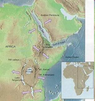 Východoafrický riftový systém východní část Afriky pohyb litosférických desek Africká deska