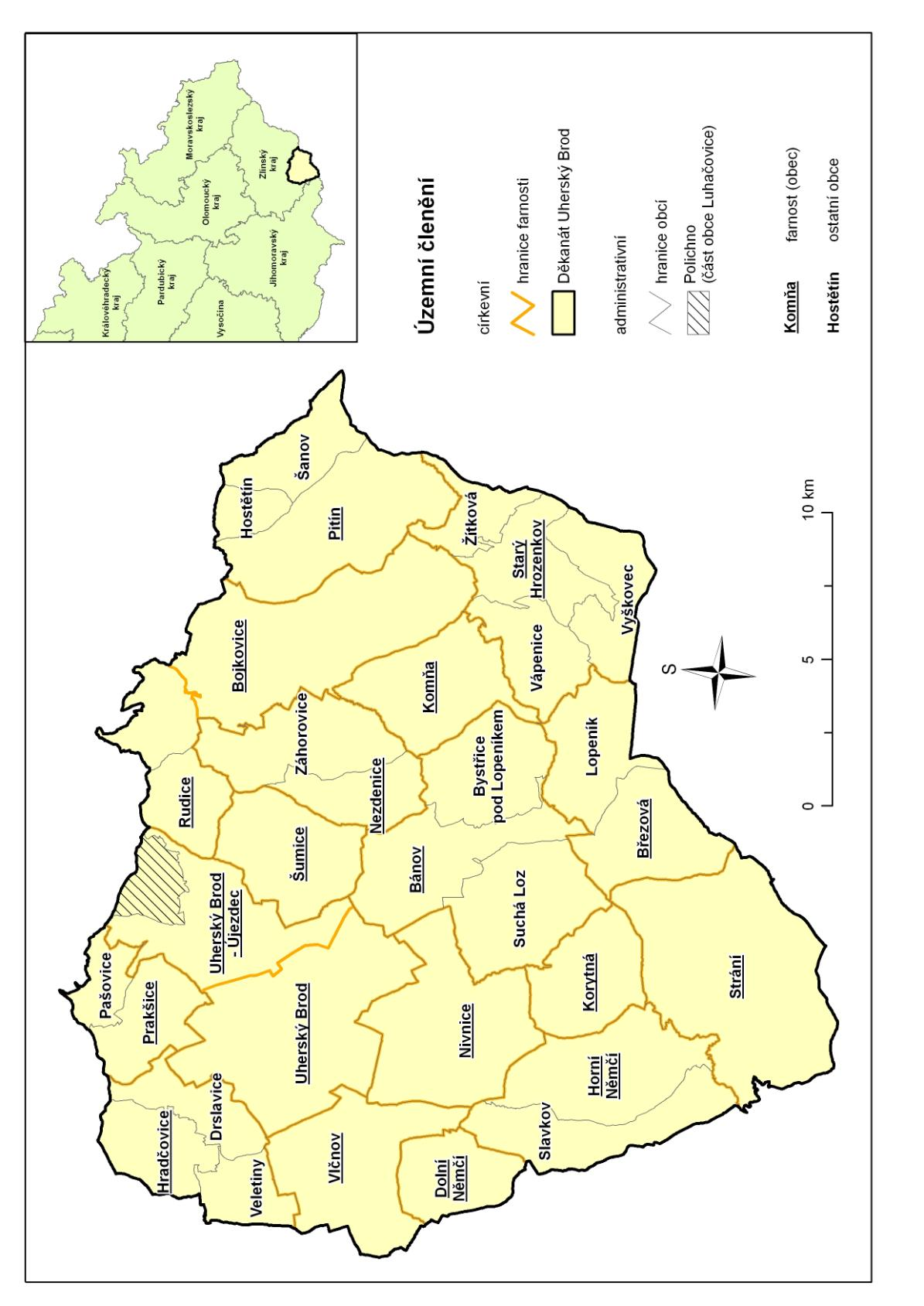 Obr. 1 Obce a farnosti Děkanátu Uherský Brod (k roku 2010) Zdroj: