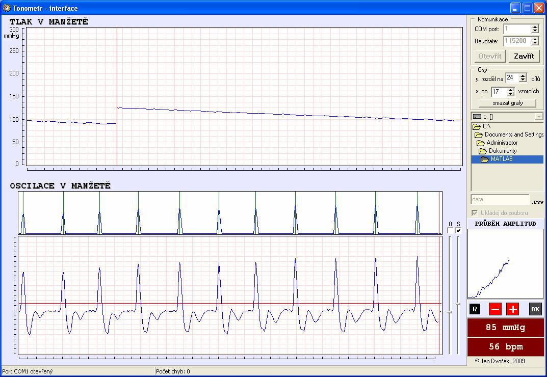 Fig. 2. Application interface The main window of application for controlling oscillometer is shown in Figure 2.