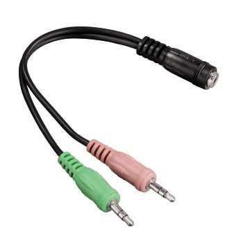 - redukcia pre pripojenie headsetu (so 4pólovým konektorom jack) k samostatným konektorom pre slúchadlá a mikrofón (2x jack 3,5 mm) - vhodné napr.