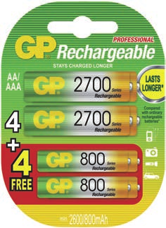 zde odtrhněte Nabíjecí baterie GP NiMH AA, tužka, NiMH, 1,2 V/2600 mah bal.