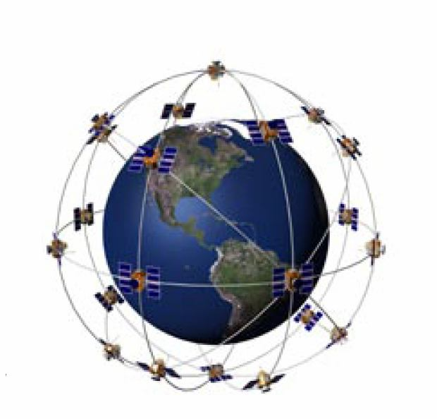 obr. 1: GPS přístroj přijímá satelity v dosahu své pozice (zdroj: www.packal.cz) Poloha družic na obloze se neustále mění (obr. 1). Dvakrát denně se nachází družice ve stejném rozmístění.