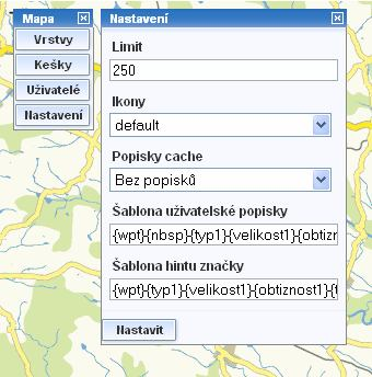 Nabídka - Uživatelé : obr.44: Nabídka nastavení uživatelů (zdroj: www.geocaching.cz) Nabídka - Nastavení: obr.45: Nabídka nastavení (zdroj: www.geocaching.cz) Na stránkách www.