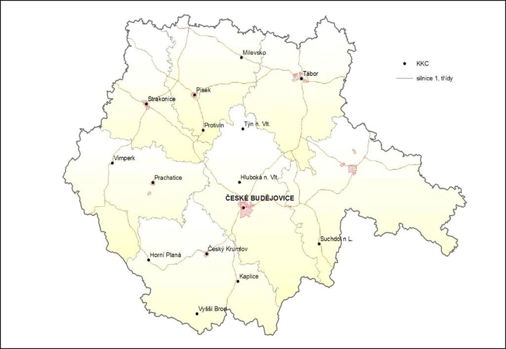 Rozmístění jednotlivých KKC I. na území Jčk 1. OOP České Budějovice 2. OOP Čtyři Dvory 3. OOP Suché Vrbné 4. OOP Hluboká n. Vltavou 5. OOP Týn n. Vltavou 6. ÚO Tábor 7. OOP Tábor 8. ÚO Písek 9.