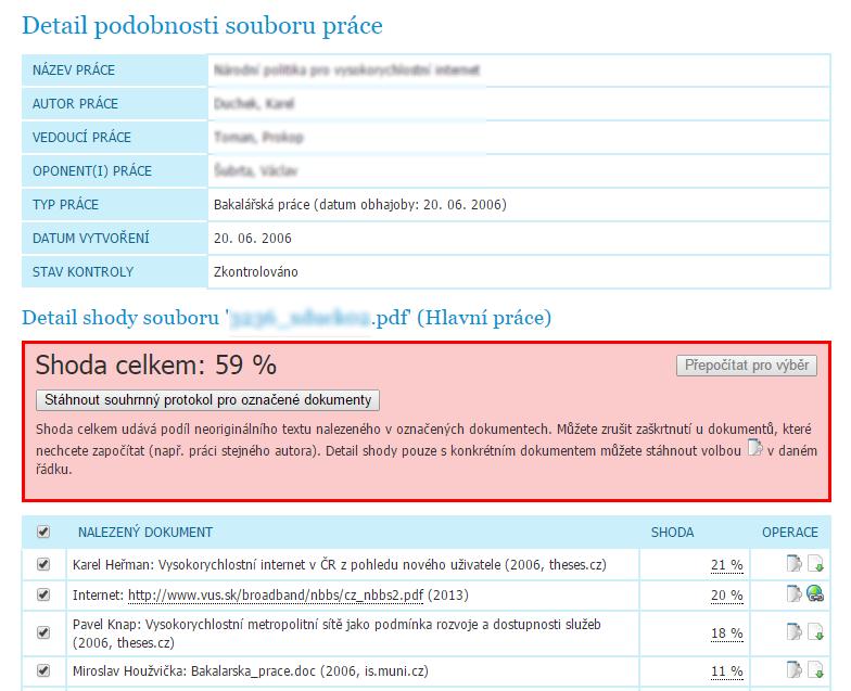 Obrázek 28 Validátor VŠE - detail podobnosti (112) 9.