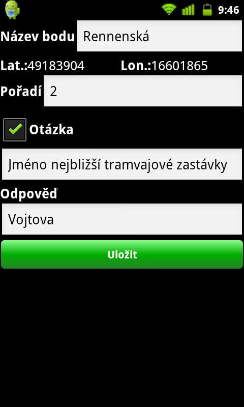 Obrázek 3.5: Obrazovka editace bodu 3.3.3 Herní část Herní část je rozdělena do dvou obrazovek. První z nich slouží pro nastavení parametrů hry.