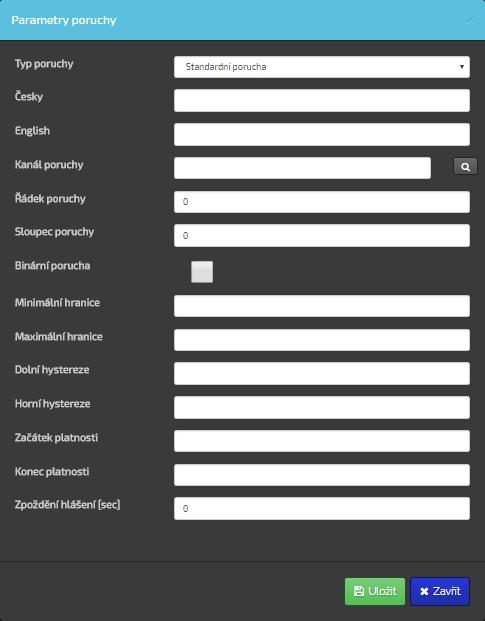 Kanál poruchy číslo kanálu v databázi systému, který bude vyhodnocován. Řádek poruchy řádek v datech v databázi systému. Sloupec poruchy sloupec v datech v databázi systému.