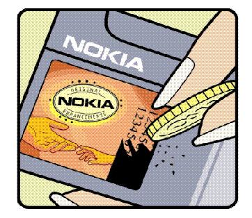 Pøi pohledu na hologram byste mìli z jednoho úhlu vidìt symbol spojených rukou Nokia a z jiného úhlu logo Originální pøíslu¹enství Nokia. 2.