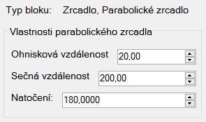 4.4 Parabolické zrcadlo Obrázek 14 - Editace parabolického zrcadla Obrázek 15 - Parabolické zrcadlo Parabolické