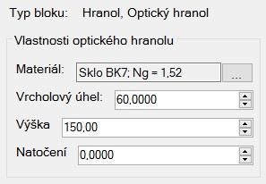 4.4.5 Optický hranol Obrázek 16 - Editace optického hranolu Obrázek 17 - Optický hranol Optický hranol je rovnoramenných trojúhelníkem.