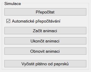 5 Řízení simulace V horní části pravého panelu se nachází skupina tlačítek a jedno zaškrtávací políčko, jimiž se řídí průběh simulace (zobrazeno na obrázku 20).