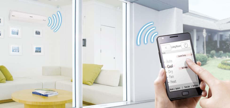 Smart wi-fi Ovládejte chlazení kdykoli odkudkoli * Displej telefonu může ve skutečnosti vypadat odlišně Abyste mohli používat funkce inteligentního ovládání (Smart Control) řady K, musíte mít wi-fi