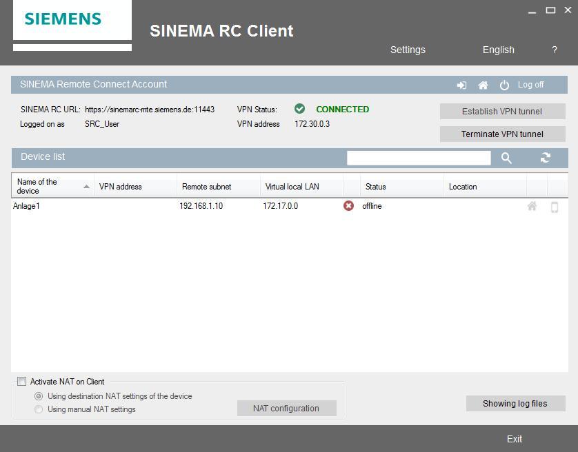 SINEMA Remote Connect Client Rozložení rozhraní klienta Zalogovaný uživatel List dostupných zařízení Výběr pomocí