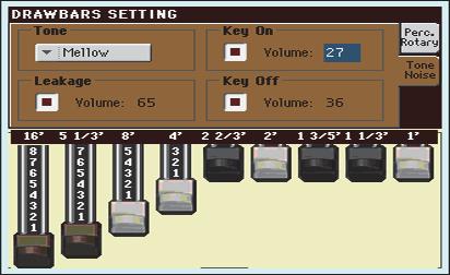 Táhla 49 Editace presetu Drawbars Dotykem záložky Tone/Noise vyzkoušejte i zvukové parametry na druhé stránce.