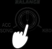 Dokud hraje styl, pomocí knobu BALANCE vyvážíte hlasitost klaviatury (KBD) a doprovodného stylu (ACC). Tento knob také vyváží stopy Keyboard a Pad.