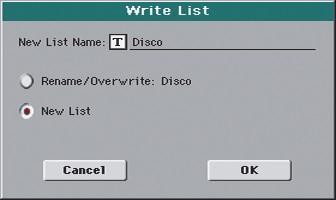 Dotykem Del Song vymažete zvolenou položku. Stiskem New List vytvoříte nový Playlist.