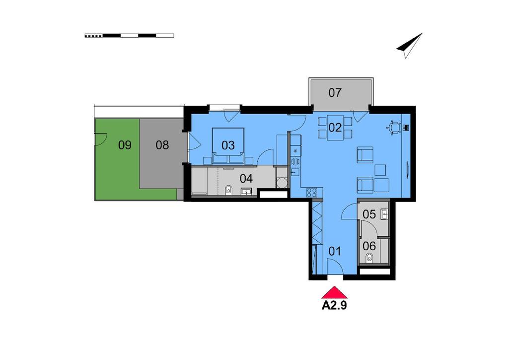 byt VITALITY REZIDENCE A2.9 2+kk 2. podlaží developer: společnost SATPO cena vč. DPH: místnost 01 vstupní hala m2 10.7 m2 02 obývací pokoj + KK 32.5 m2 03 ložnice 16.3 m2 04 koupelna 7.