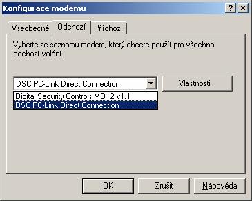 Stiskem klávesy F12, nebo z menu Nástroje Konfigurace modemu, nastavte na záložce odchozí DSC PC-Link