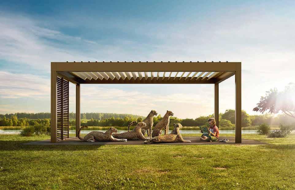 HLINÍKOVÉ STŘEŠNÍ LAMELY STĚNY A LÁTKY Camargue Inovativní modulární pergola s horizontální