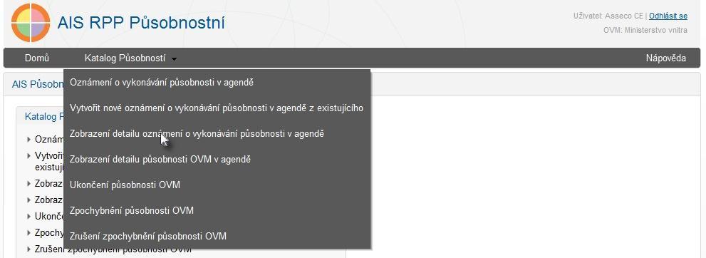 Informativní panel Odkaz na obrazovku Menu Menu se seznamem funkcí Informace o