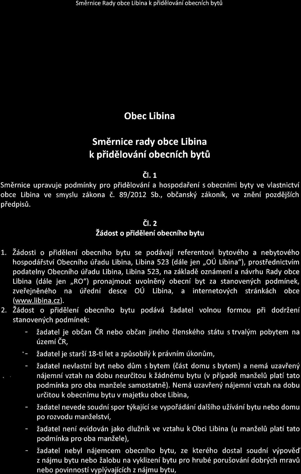 Smdrnice Rady obee Libina k piid6lovdniobecnich byt0 Obec Libina Sm6rnice rady obce Libina k piidelovdni obecnich bytfi et.