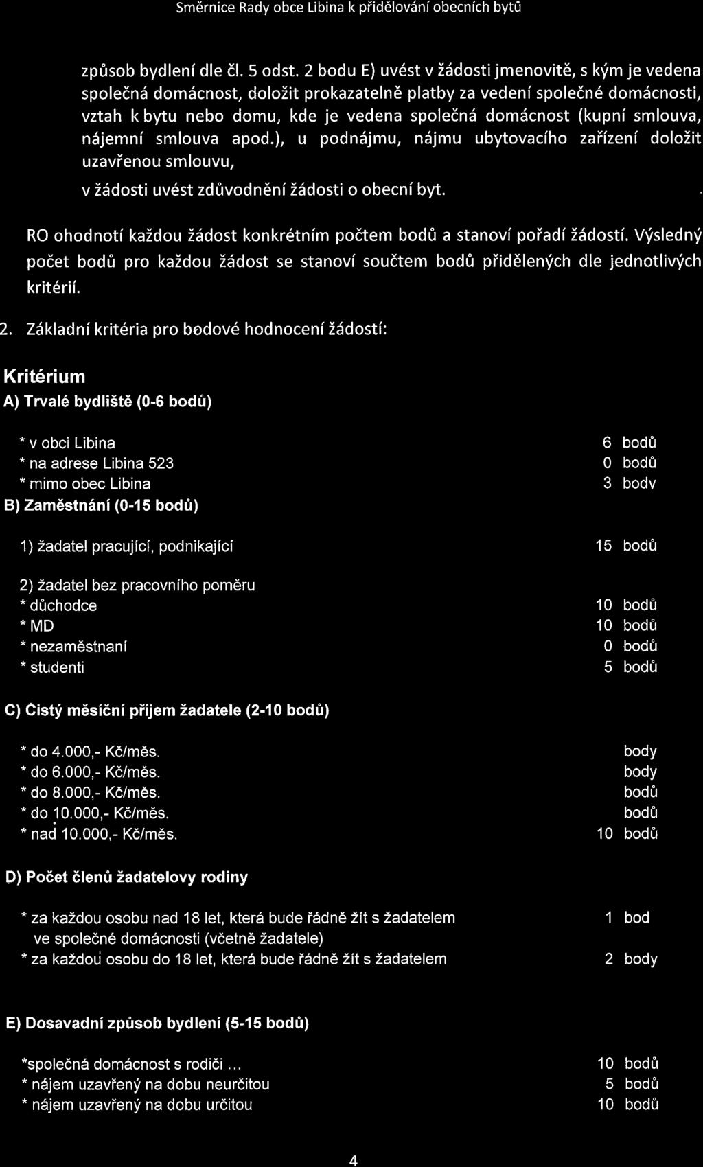 Smdrnice Rady obce Libina k piid6lov6ni obecnich byt0 zpfisob bydlenidle dl. 5 odst.