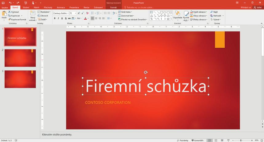 PowerPoint 2016 Průvodce pro začátečníky Ještě PowerPoint 2016 neznáte? Tento průvodce vám pomůže naučit se základy. Panel nástrojů Rychlý přístup Mějte oblíbené příkazy pořád na očích.