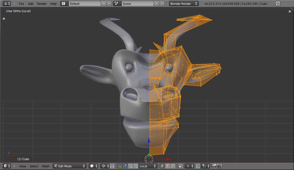 snadnější editaci modelu. Ukázka práce v nástroji Blender s použitím modifikátoru dělícího schématu a zrcadlení je na obrázku 5.1.