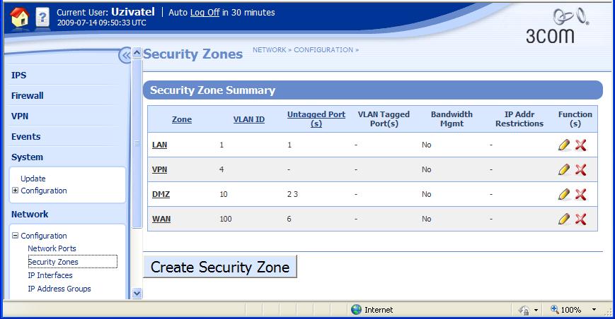 Obrázek 11 (stránka Security zones) Dále zde nastavujeme ID