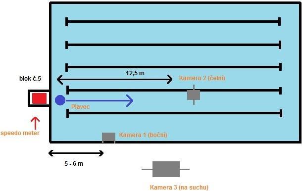 Plavec plave určeným způsobem 20 metrů a celá trať se zaznamenává jak na kameru, tak na speedometr. Analyzován je 3. 5. cyklus, kdy plavec již plave stabilní technikou a je v optimálním záběru kamer.