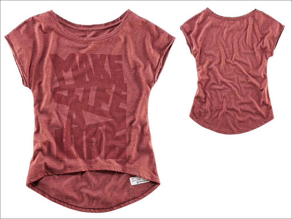50 % polyester Barva: tmavě šedá Velikost: S 2XL Tričko Kit, dámské Projmuté letní dámské tričko s velkoplošným nápisem "MAKE LIFE A RIDE".