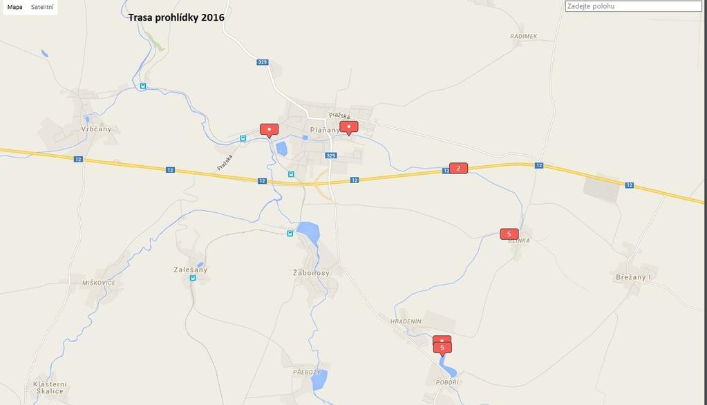 3. Trasa Povodňové prohlídky Plaňany Blinka Úsek: Prohlídka byla vedena od hranice katastru obce Libodřice a katastru obce Poboří směrem po