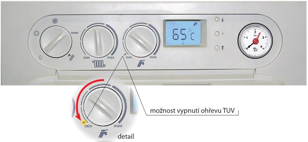 (kotle s průtokovým ohřevem TUV) se rozbliká příslušný symbol režimu a číslicové zobrazení teploty na LCD displeji.