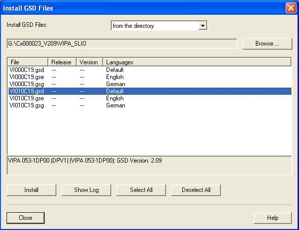 GSD Soubor VI010C19.gsd se používá pro jednotky PROFIBUS Master verze DP-V1, sobory VI000C19.* se používají pro jednotky PROFIBUS Master verze DP-V0.