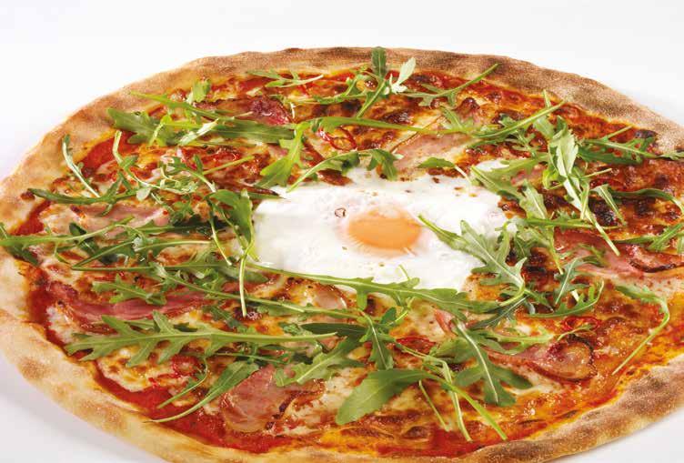 Pizza Pizza ПИЦЦА Bacon n Egg (slanina,rukola,mozzarella,vejce, rajčatový základ)... Bacon n Egg (bacon, rocket, mozzarella, egg, tomato base).