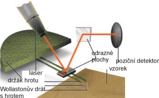 ... Obrázek 42: Schematické znázornění µta uspořádání. termální analýza (µdta). Současně jsou měřeny ohyb sondy a křivka změny teploty.