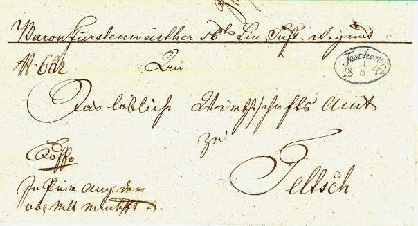 - 5 - Zásilka Exoffo poslaná do Telče 1/8 1842.