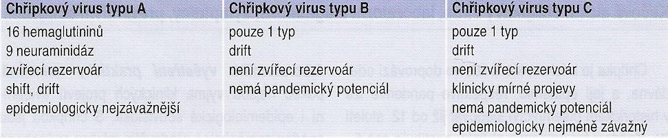 Tab. 3: Dělení chřipkových virů (převzato z: Havlíčková, 2008) 3.4.