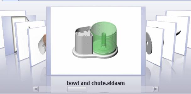 Kapitola 12 Další funkce Průzkumník SolidWorks Náhledy pravého podokna Při otevření složky lze procházet soubory v pravém podokně pomocí nového zobrazovacího mechanismu.