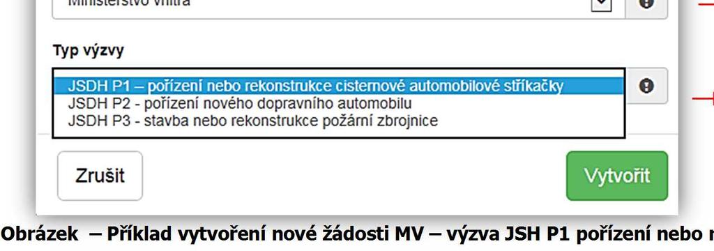 Obrázek Vytvořit novou žádost Po stisknutí tohoto tlačítka se automaticky zobrazí okno, kde je nutné vyplnit povinné údaje: Název projektu, Poskytovatel, Typ výzvy jedná se o označení žádosti: uveďte