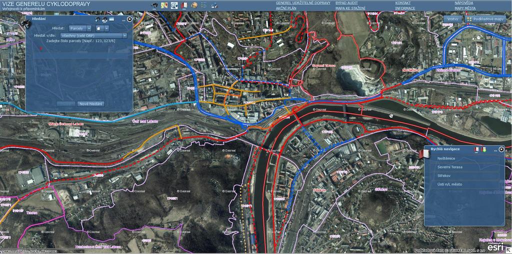 Návod na ovládání veřejné mapové aplikace: Generel cyklodopravy Pro správné zobrazení mapové